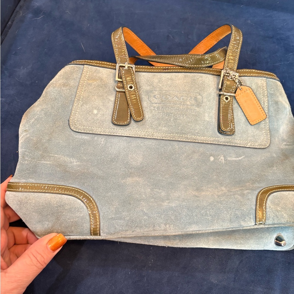 Coach Suede and Leather Bag in Gray and Tan